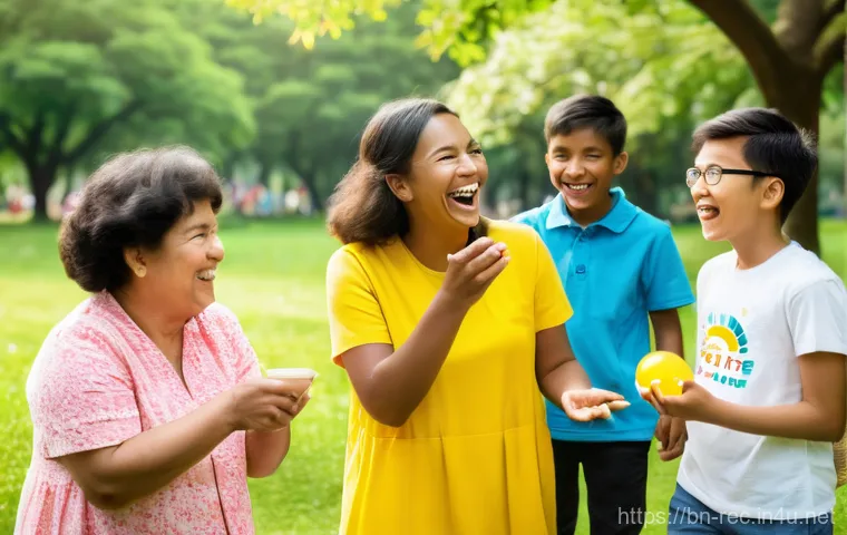 레크리에이션 지도자 필수 중점 과목 - **Prompt:** A vibrant and inclusive community event taking place outdoors in a beautifully maintaine...