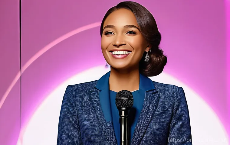 레크리에이션 이벤트 진행 스킬 - **Prompt 1: Engaging Host and Captivated Audience**
"A vibrant and confident young female host, ...