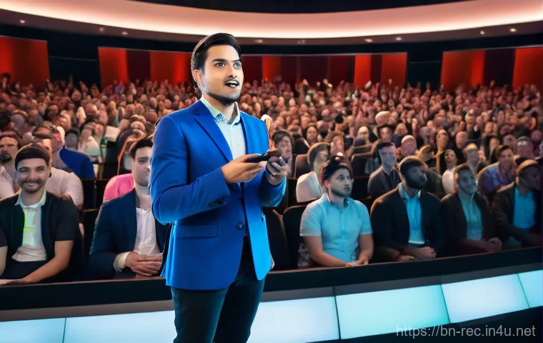 레크리에이션 이벤트 진행 스킬 - **Prompt 2: Quick-Witted Host Handling a Minor Glitch**
    "A charismatic male host, mid-sentence o...