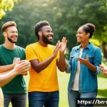 레크리에이션 지도자 필수 체크리스트 - A professional recreation leader organizing a team-building event outdoors in a lush green park, sur...